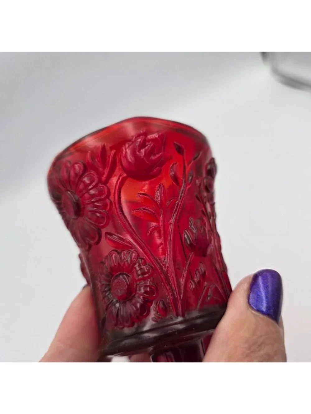 Homco Red Glass Votive Peg Candle Holders Set if 2 Vintage 3.75